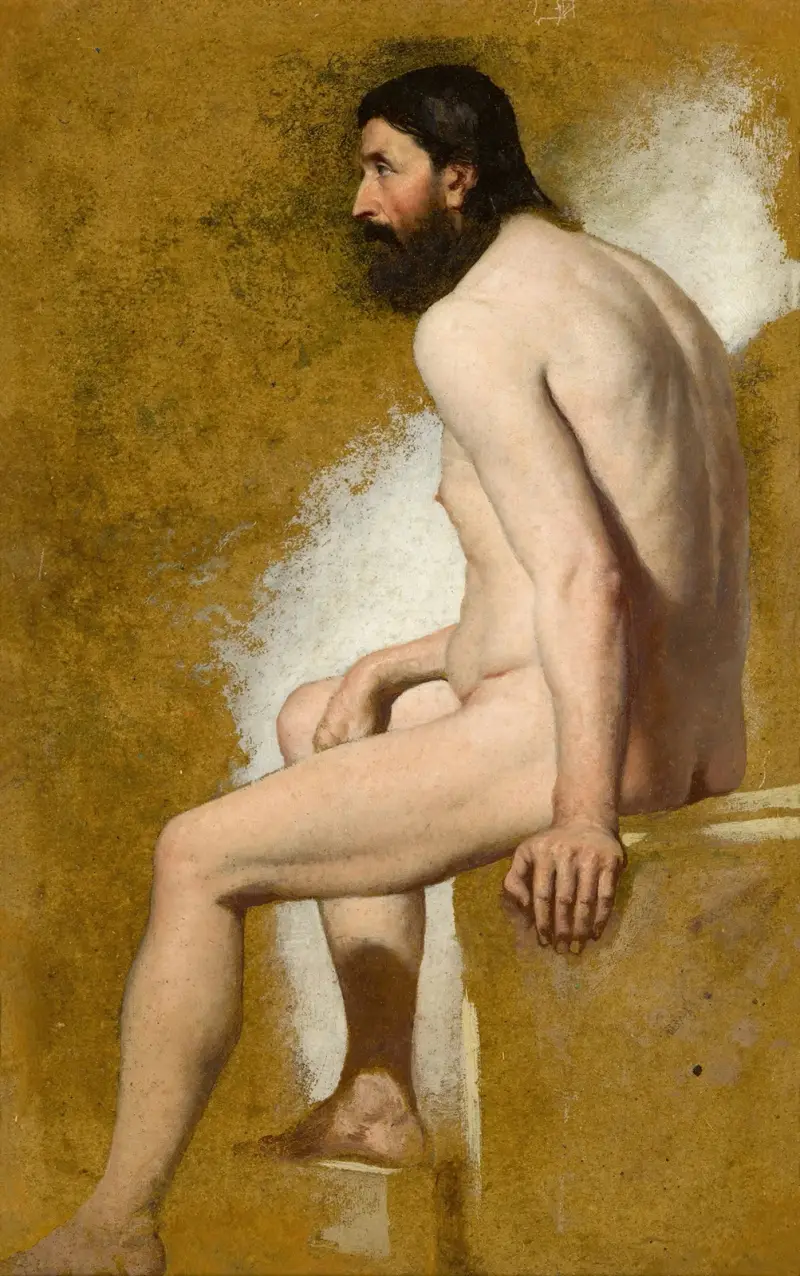 Studie av skäggig manlig nakenfigur av William Etty