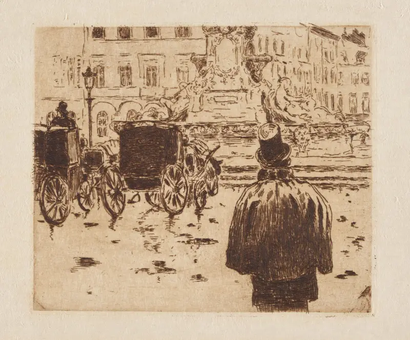 Bryssels stadsplan med vagnar och figurer av Alfred William Finch