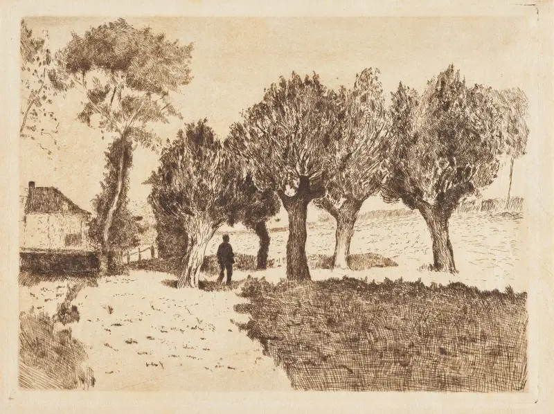 Landskap med träd och figur (Pilarna) av Alfred William Finch