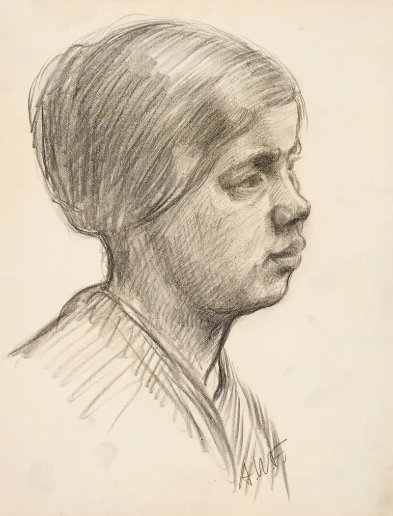 Mädchenkopf, Halbprofil nach rechts von Alfred William Finch