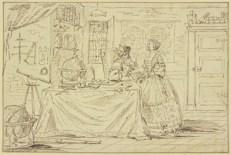 En dam låter en astrolog spå sig av William Hogarth