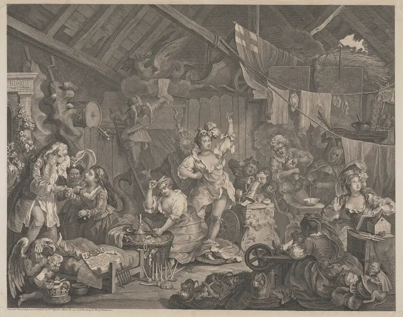 Strolling Actresses Dressing in a Barn av William Hogarth