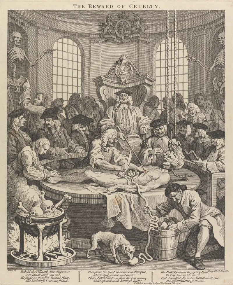 Grymhetens fyra stadier: Grymhetens belöning (Anatomiteatern) av William Hogarth