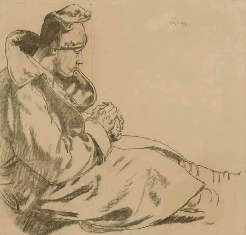 Menig Green; skiss till ”Soldater vid fronten, vilande” av William Orpen