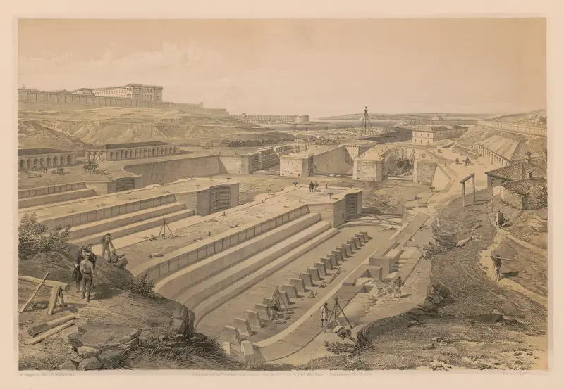 Hamnen i Sevastopol med ruinerna av Fort St. Paul av William Simpson