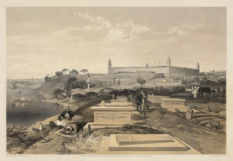 Sjukhuset och kyrkogården i Scutari av William Simpson