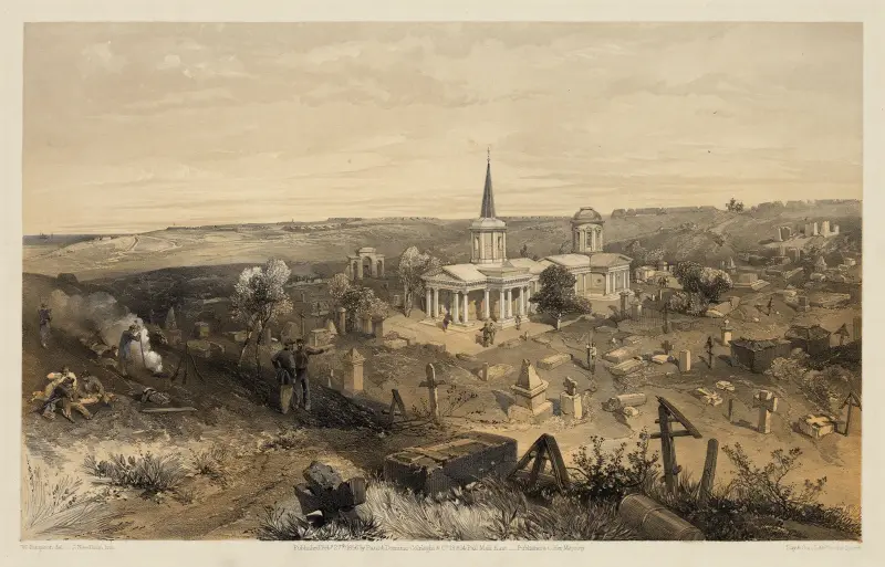 Quarantine cemetery and church, with French battery no. 50 av William Simpson