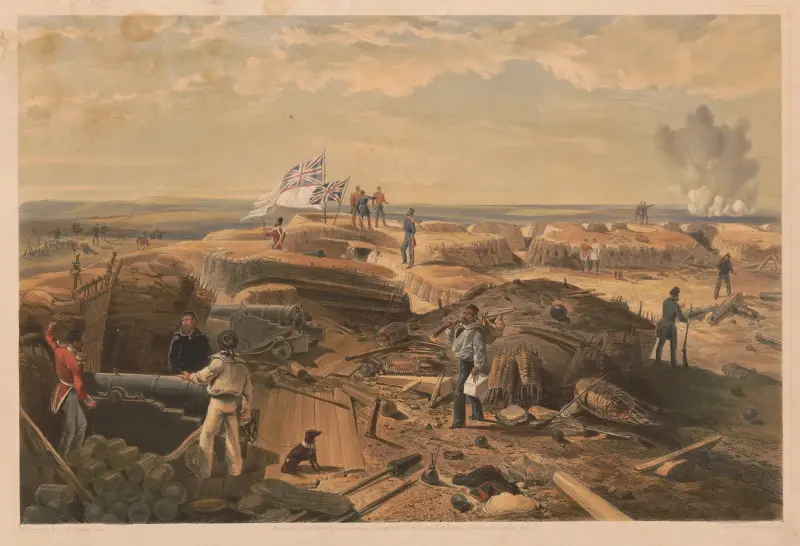 The interior of the Redan taken from its left face, looking towards the salient angle, looking south av William Simpson