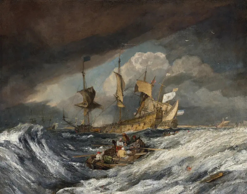 Boote beim Ausbringen von Ankern zu den niederländischen Kriegsschiffen von Joseph Mallord William Turner