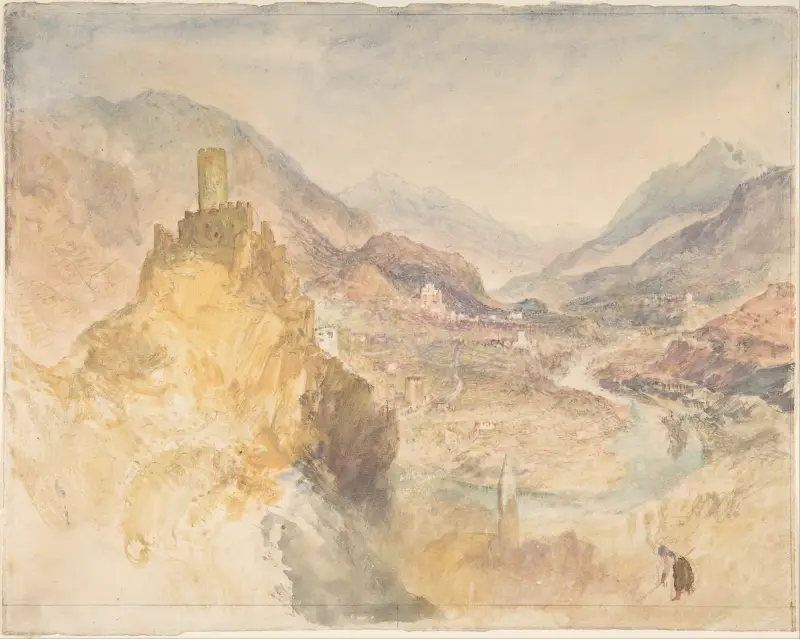 Chatel Argent och Aostadalen sedd ovanifrån Villeneuve av Joseph Mallord William Turner