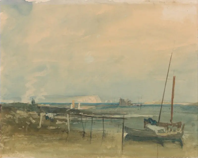 Kustscen med vita klippor och båtar på stranden av Joseph Mallord William Turner