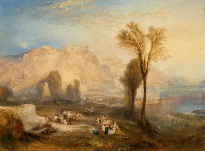 Ehrenbreitstein, eller Den ljusa äronesstenen och Marceaus grav av Joseph Mallord William Turner