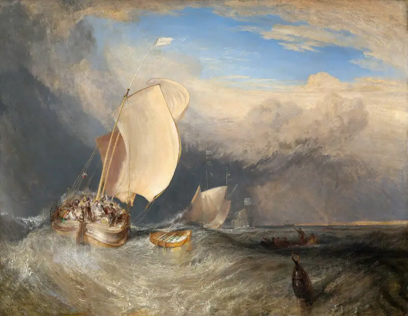 Fiskebåtar med fiskhandlare som prutar om fisk av Joseph Mallord William Turner