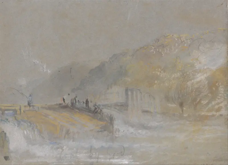 Guds straff: Flodlandskap med fiskare vid en damm av Joseph Mallord William Turner