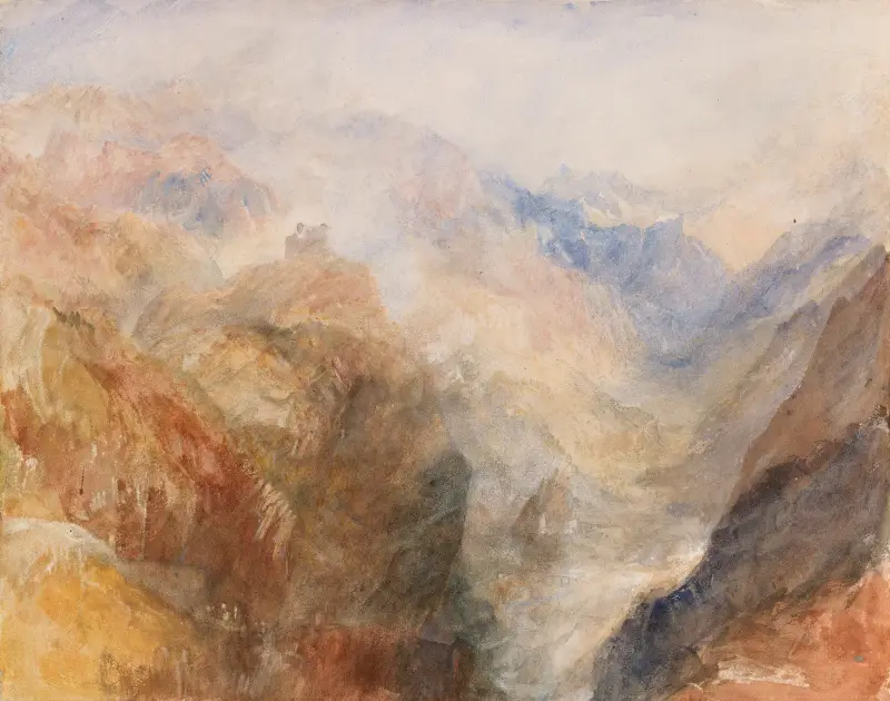 Montjovet sett nedanför Saint-Vincent, med utsikt nedåt Val d'Aosta mot Berriaz av Joseph Mallord William Turner