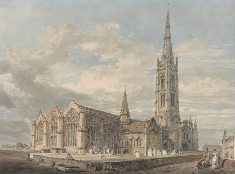 North East View of Grantham Church, Lincolnshire av Joseph Mallord William Turner