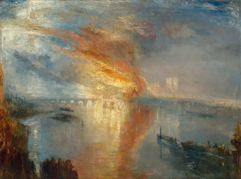 Överhusets och underhusets brand, 16 oktober 1834 av Joseph Mallord William Turner