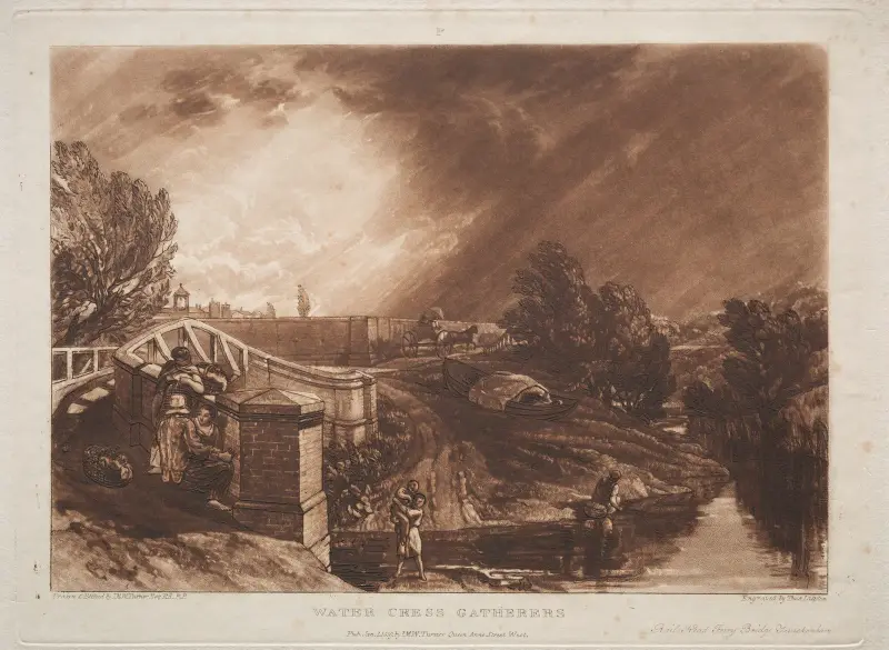 Vattenkrasseplockare, Rails Head, Ferry Bridge, Twickenham av Joseph Mallord William Turner