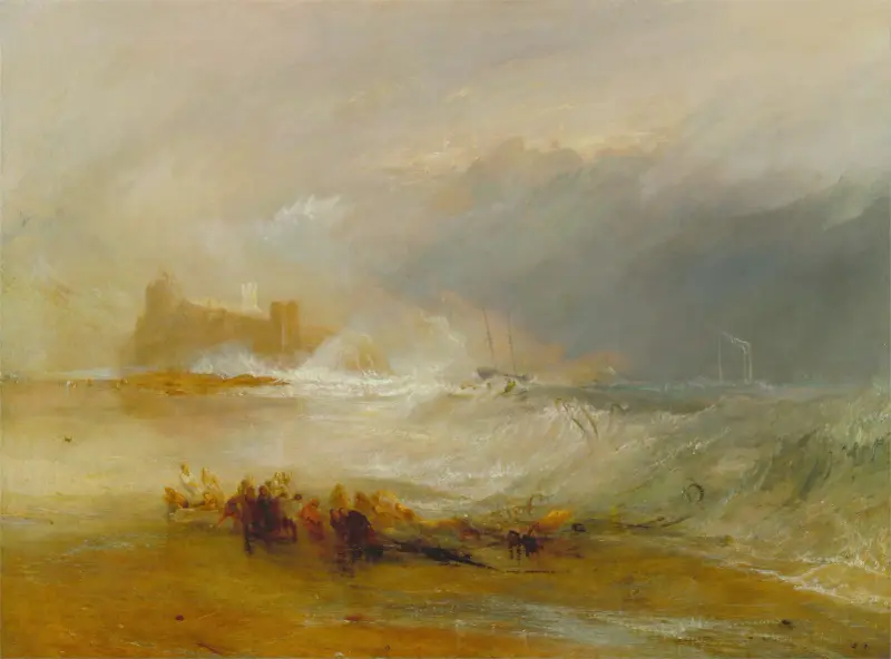 Vrakplundrare – Northumberlands kust, med en ångbåt som bistår ett fartyg utanför stranden av Joseph Mallord William Turner