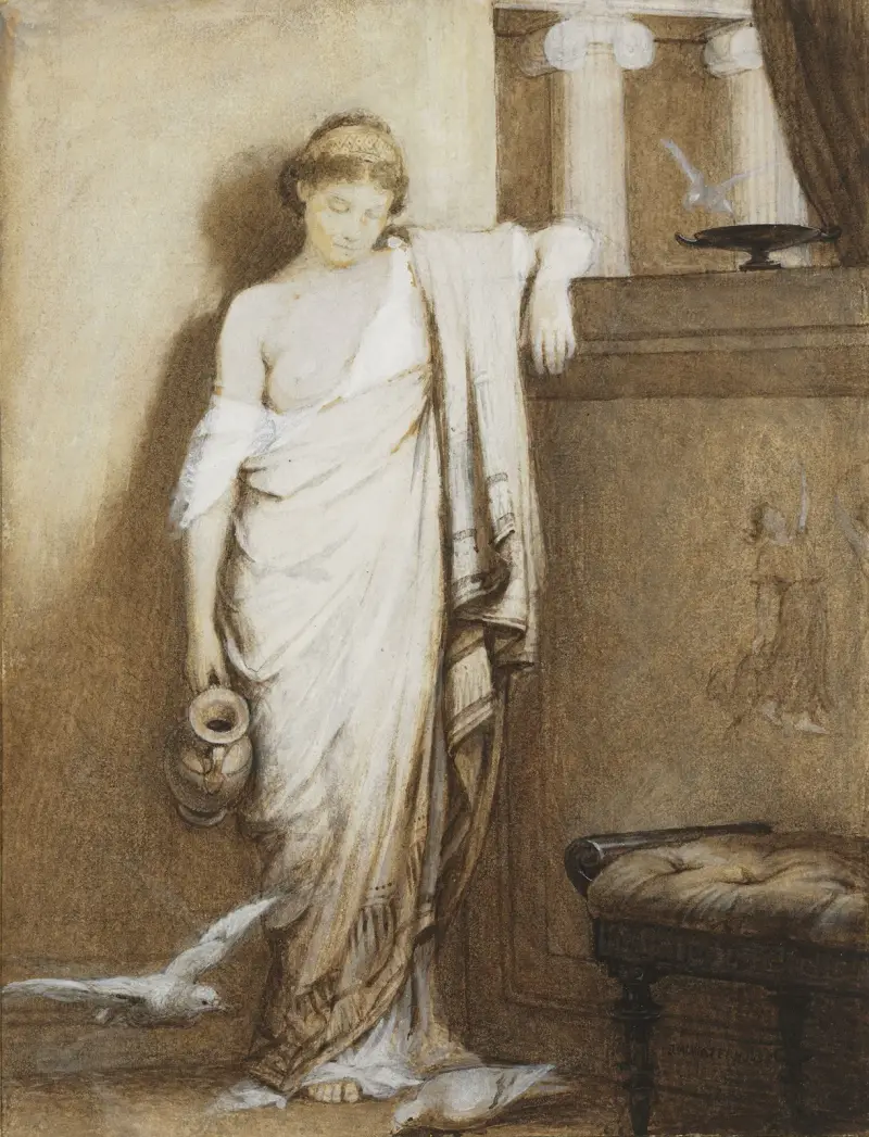 Ung romersk kvinna i klassiskt interiör av John William Waterhouse