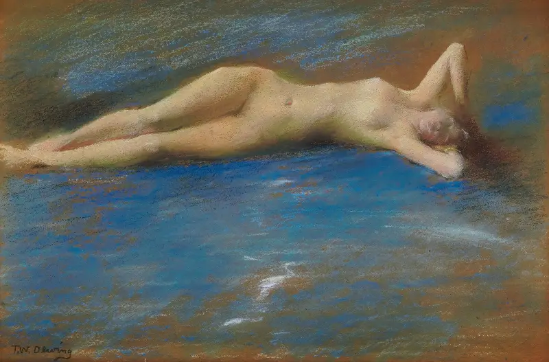 Liggande kvinnlig naken figur av Thomas Wilmer Dewing