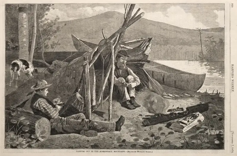 Camping i Adirondackbergen av Winslow Homer