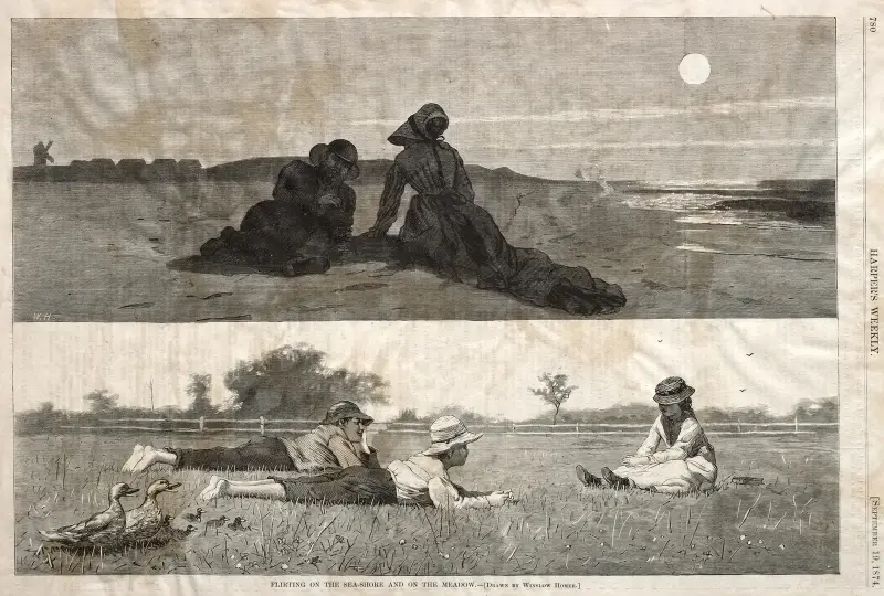 Flört på havsstranden och på ängen av Winslow Homer
