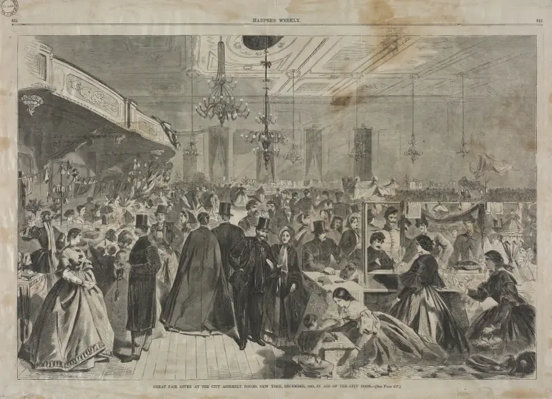 Stor marknad i City Assembly Rooms, New York, december 1861, till förmån för stadens fattiga av Winslow Homer