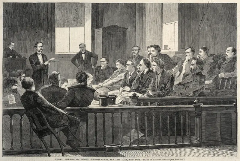 Geschworene hören den Anwalt, Oberster Gerichtshof, New City Hall, New York von Winslow Homer