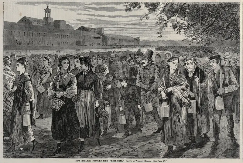 Fabriksliv i New England – "Bell-Time" av Winslow Homer