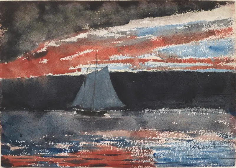 Schooner at Sunset av Winslow Homer