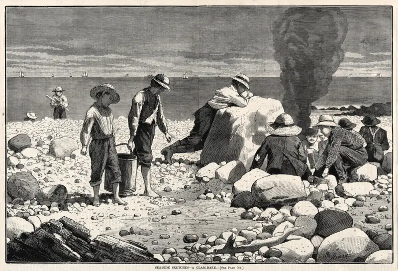 Strandskisser – en clam bake av Winslow Homer