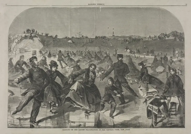 Skridskoåkning på damernas skridskodamm i Central Park, New York av Winslow Homer