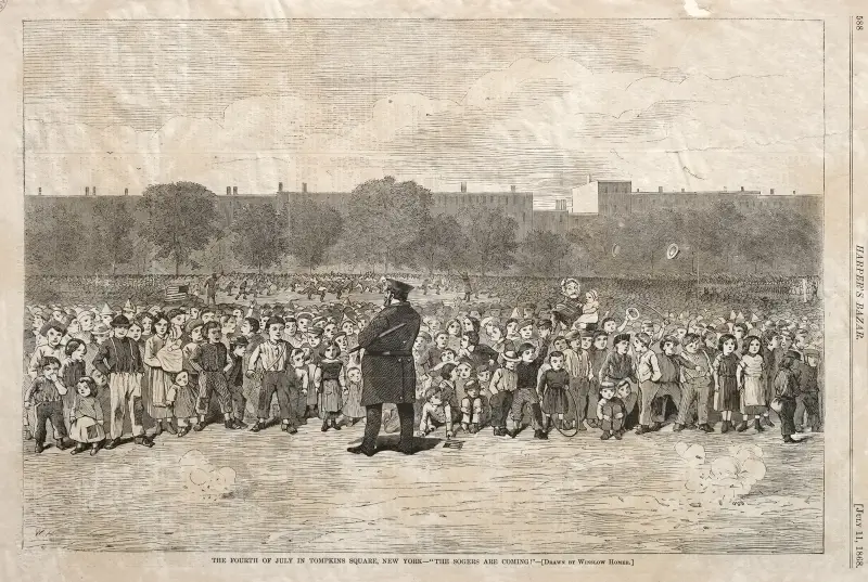 Fjärde juli i Tompkins Square, New York – ”The Sogers Are Coming” av Winslow Homer