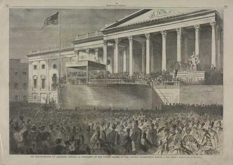 Installationen av Abraham Lincoln som USA:s president, vid Capitolium, Washington, 4 mars 1861 av Winslow Homer