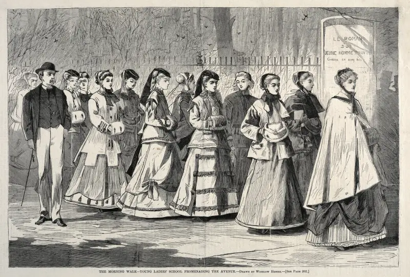 Morgonpromenaden – unga damers skolpromenad på avenyn av Winslow Homer