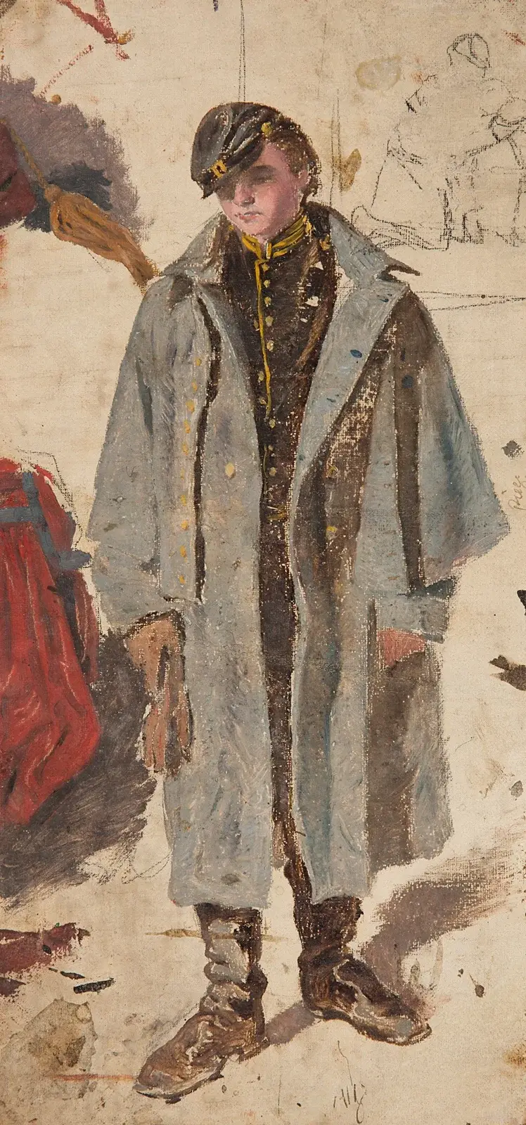 Ung soldat, skiss av en soldat som ger vatten till en sårad kamrat av Winslow Homer