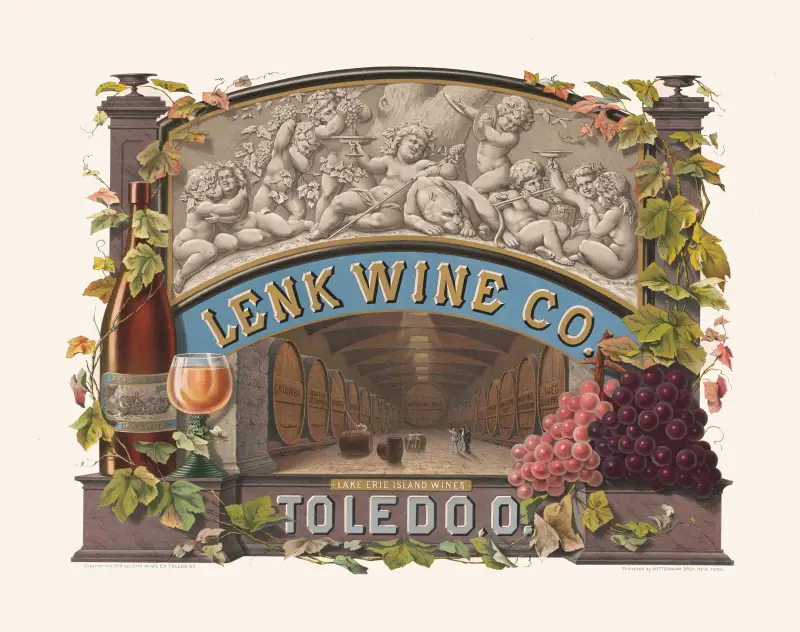 Lenk Wine Co., Lake Erie-öarnas viner, Toledo, O., 1878 – nr 2 av Wittemann Bros.