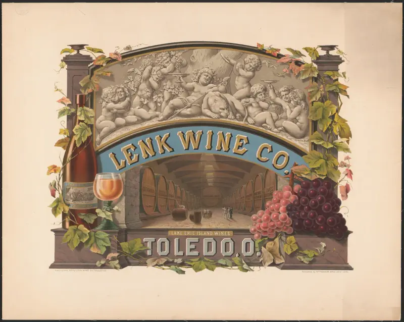 Lenk Wine Co., Lake Erie-öarnas viner, Toledo, O., 1878 – nr 1 av Wittemann Bros.