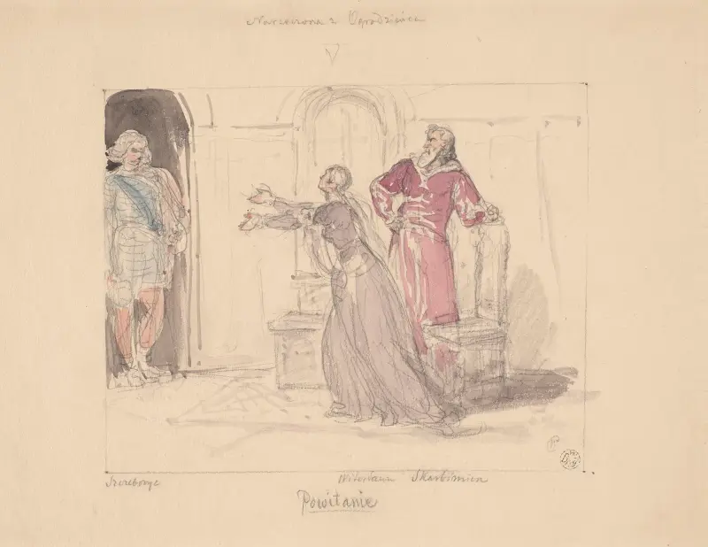 Mottagning, illustration till 'Narzeczona z Ogrodzieńca' ('Fästmön från slottet Ogrodzieniec') av Wojciech Gerson