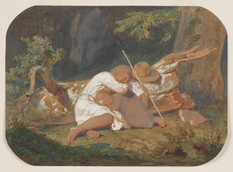 Sovande barn på landsbygden i skogen av Wojciech Gerson