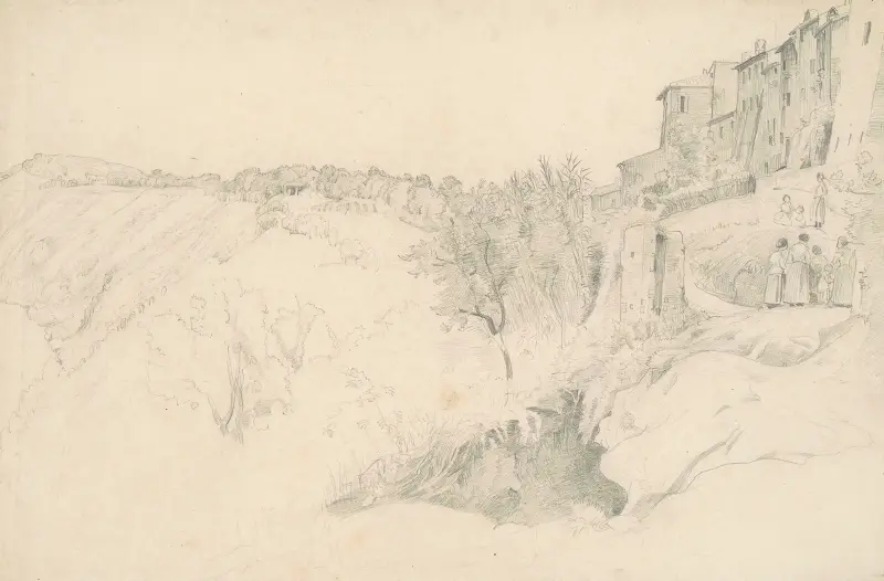 Hang mit Häusern und Figuren von Worthington Whittredge