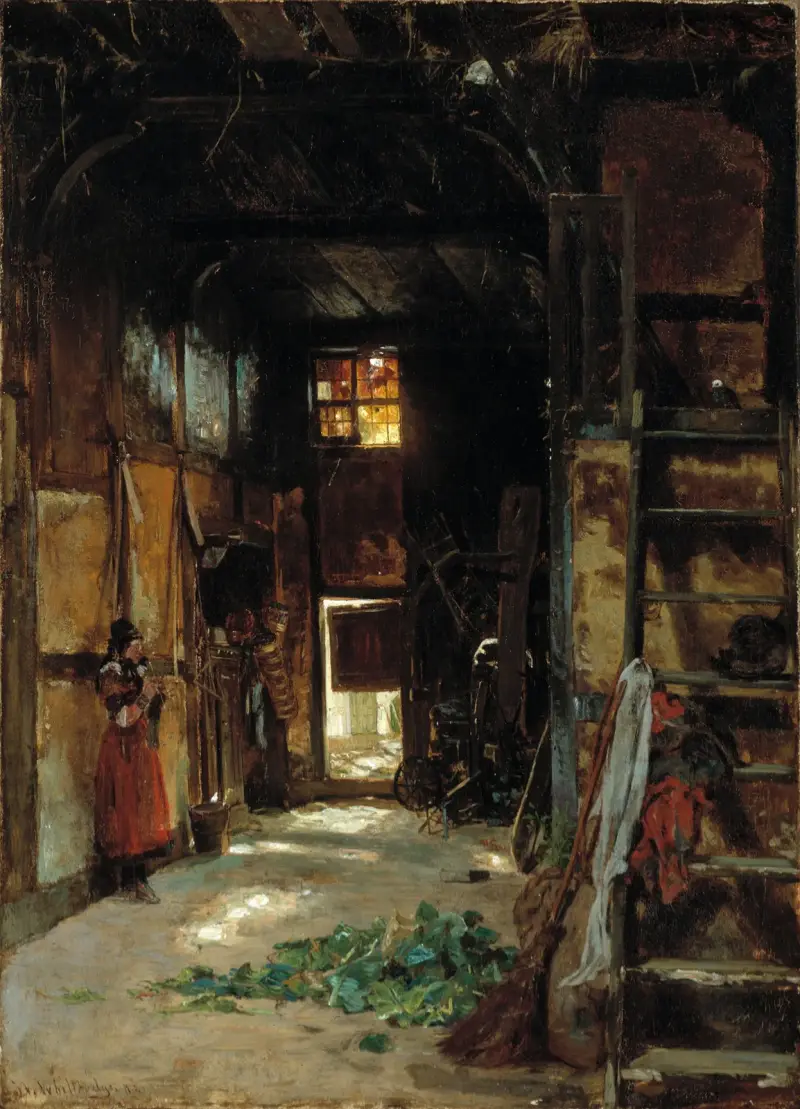 Interiör av en westfalisk stuga av Worthington Whittredge