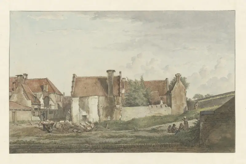 Vy över Raamgracht vid Lange Geusestraat efter rivningen av några hus 1809 av Wybrand Hendriks