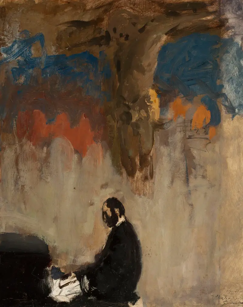 Feliks Jasieński an der Orgel, Skizze von Leon Wyczółkowski