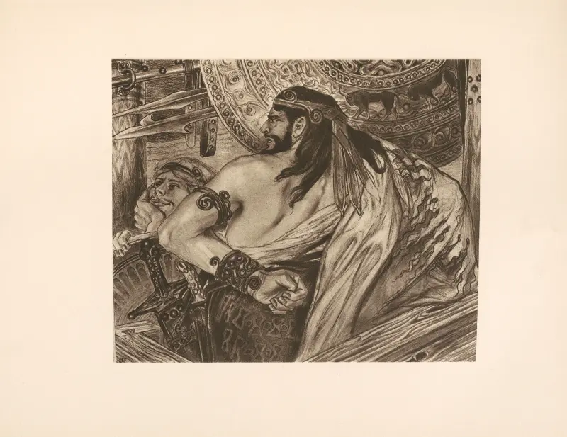 Agamemnon reser sig mot Akilles och Menelaos (Iliaden) av Stanisław Wyspiański
