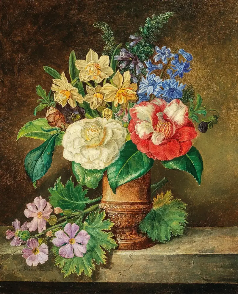Ein Blumenstrauß mit Narzissen und Kamelien von Franz Xaver Petter