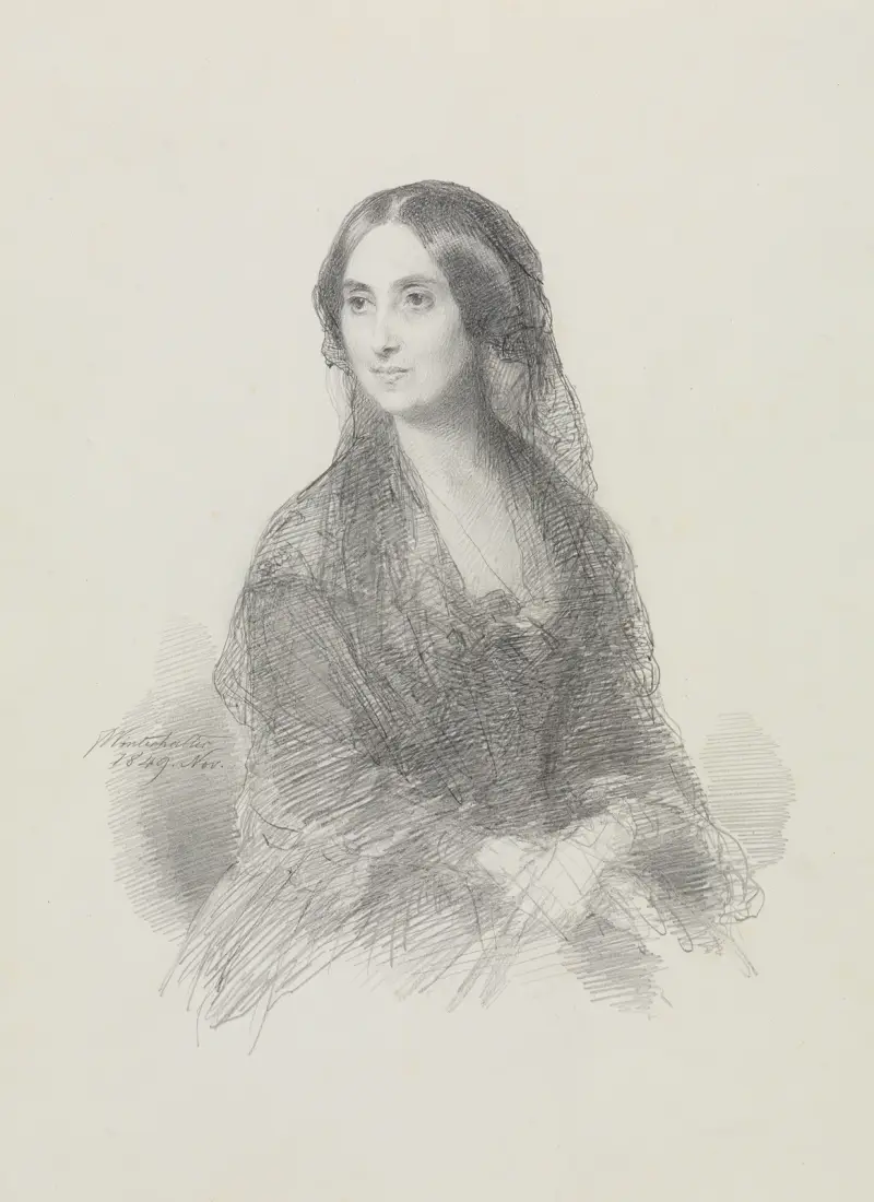 Porträtt av en dam i spansk dräkt, sittande, i halvfigur av Franz Xaver Winterhalter