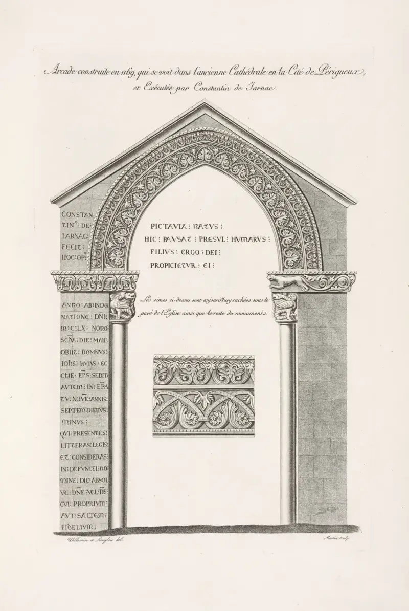 Arkad byggd 1169, synlig i den gamla katedralen i staden Périgueux, utförd av Constantin de Jarnac. av Nicolas Xavier Willemin