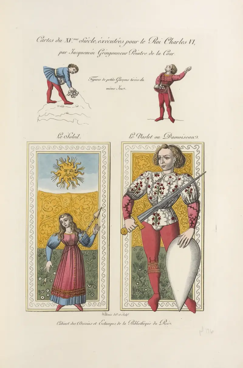 Spielkarten des 15. Jahrhunderts, angefertigt für König Karl VI. von Jacquemin Gringonneur, Hofmaler von Nicolas Xavier Willemin